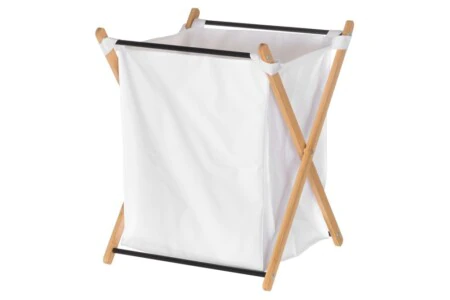 4LIVING Сгъваем кош за пране с бамбукова рамка - бял