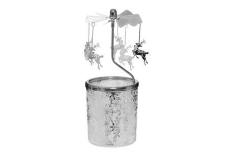 WINTERIA Свещник каросел / въртележка "Еленчета" - цвят сребрист