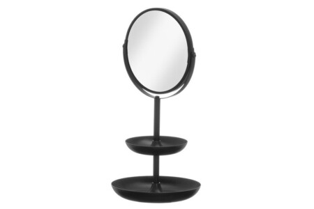 <p><strong>4Living Козметично огледало с 2 отделения за аксесоари</strong><br /><strong>• Материал: </strong>желязо<span>, огледало</span><br /><strong>• Размери: </strong><span>18,5 x 18 x 38,5 см<br /><strong>• Диаметър</strong>: </span>Ø 18 см.<br /><strong>• Тегло: </strong><span>0.680 кг<br /><strong>• Двустранно</strong><br /><strong>• 5х увеличение от едната страна</strong></span><br /><strong>• Цвят:</strong><span> черен</span><br /><strong>Производител: Tammer Brands/ Финландия</strong></p><br />Марка: 4LIVING <br />Модел: TB 4Living 648727<br />Доставка: 2-4 работни дни<br />Гаранция: 2 години