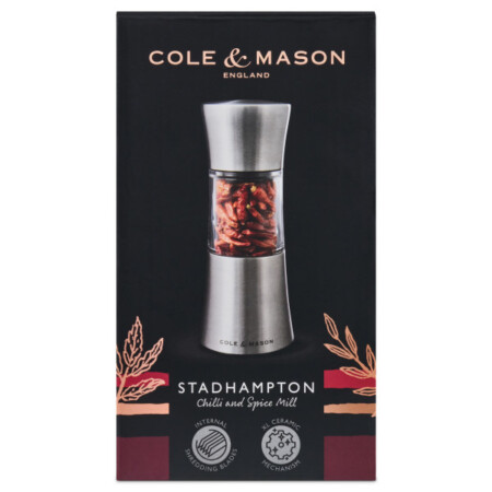 <p><strong>COLE & MASON Мелничка за чили и подправки &ldquo;STADHAMPTON&ldquo;</strong><br /><strong>&bull; Диаметър:&nbsp;</strong><span>&Oslash; 6,6 см.</span><br /><strong>&bull;&nbsp;Височина:</strong><span>&nbsp;16,5 см.<br /><strong>&bull; Тегло:</strong>&nbsp;0,340 кг.&nbsp;</span><br /><strong>&bull;&nbsp;Материал:</strong><span>&nbsp;акрил, неръзждаема стомана</span><br /><strong>&bull;&nbsp;Механизъм:&nbsp;</strong><span>закалена неръждаема стомана</span><br /><span><strong>&bull;&nbsp;Подходяща за сушени билки и подправки с всякакви форми и размери<br /><span>&bull;</span></strong></span><span>&nbsp;<strong><span>Регулируема едрина на смилане&nbsp;</span><br /><span><strong>&bull;&nbsp;Сваляем механизъм за лесно почистване</strong></span><br /></strong></span><strong>Производител: Cole&Mason / Англия</strong></p><br />Марка: COLE & MASON <br />Модел: Cole & Mason H 122220<br />Доставка: 2-4 работни дни<br />Гаранция: 2 години