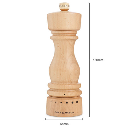 <p><strong>COLE & MASON Мелничка за пипер &ldquo;LONDON&ldquo; - 18 см. - цвят натурален - с механизъм за прецизност</strong><br /><strong>&bull; Диаметър:&nbsp;</strong><span>&Oslash; 5,8 см.</span><br /><strong>&bull;&nbsp;Височина:</strong><span>&nbsp;18 см.<br /><strong>&bull; Тегло:</strong>&nbsp;0,260 кг.&nbsp;</span><br /><strong>&bull;&nbsp;Материал:</strong><span>&nbsp;буково дърво, стомана</span><br /><strong>&bull;&nbsp;Механизъм:&nbsp;</strong><span>закалена въглеродна стомана</span><br /><span><strong>&bull;&nbsp;Да не се мокри с вода!<br /><span style="color: #ff0000;">&bull;</span></strong></span><span>&nbsp;<strong><span style="color: #ff0000;">Не използвайте мелничките за различни от сол и черен пипер продукти!!!&nbsp;</span><br /><span style="color: #ff0000;"><strong>&bull;&nbsp;Не поставяйте сол в мелницата за пипер, тъй като това ще разяде механизма от въглеродна стомана!</strong></span><br /></strong></span><strong>Производител: Cole&Mason / Англия</strong></p><br />Марка: COLE & MASON <br />Модел: Cole & Mason H 233130<br />Доставка: 2-4 работни дни<br />Гаранция: 2 години