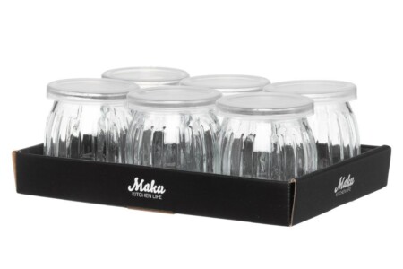 <p><strong>MAKU Сет от 6 бр. стъклени бурканчета за съхранение &ldquo;Ripple&ldquo; - 180 мл.</strong><br /><strong>&bull;&nbsp;Материал:</strong><span>&nbsp;стъкло с пластмасов капак<br /></span><strong>&bull; Размери на 1 бр. бърканче:</strong><span>&nbsp;<span>&Oslash; 7 х 7,5</span>&nbsp;см.<br /></span><strong>&bull; Размер на опаковката:&nbsp;</strong><span>23,5 х 16 х 7,8 см.<br /><strong>&bull; Вместимост на 1 бр. бурканче:</strong> 0,180 л.</span><br /><strong>&bull;&nbsp;Тегло на опаковката:&nbsp;</strong><span>0,890кг.<br /><strong>&bull; Подходящи за съдомиялна машина<br /></strong></span><strong>Производител: Tammer Brands/ Финландия</strong></p><br />Марка: MAKU <br />Модел: TB MAKU 647117<br />Доставка: 2-4 работни дни<br />Гаранция: 2 години