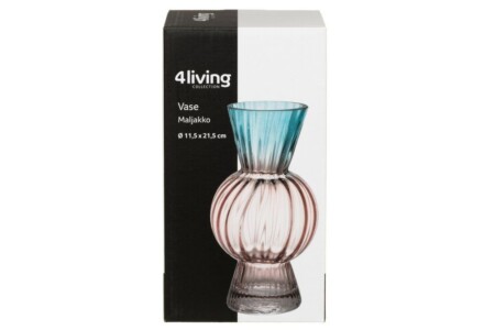 <p><strong><span>4LIVING Стъклена ваза &ldquo;Poppy&ldquo;</span></strong><br />&bull;&nbsp;<strong>Материал: </strong>стъкло<br />&bull; <strong>Размери:&nbsp;</strong>11,5 x 11,5 x 21,5 см<br />&bull;<strong>&nbsp;Тегло: </strong>0,51 кг<br />&bull; <strong>Цвят:</strong> Тюркоаз/праскова<strong><br /></strong><strong>Производител:&nbsp;Tammer Brands/ Финландия</strong><strong></strong></p><br />Марка: 4LIVING <br />Модел: TB 4Living 653068<br />Доставка: 2-4 работни дни<br />Гаранция: 2 години