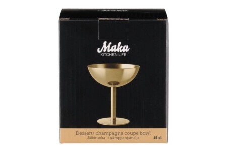 <p><span style="font-size: small;"><strong>MAKU Стоманена чаша за сладолед и десерти - цвят сребро </strong></span><br /><span style="font-size: small;"><strong>&bull;&nbsp;Материал:</strong>&nbsp;неръждаема стомана<br /><strong>&bull; Цвят:</strong>&nbsp;злато<br /><strong>&bull; Вместимост: </strong>150 мл</span><br /><span style="font-size: small;"><strong>&bull; Размери:</strong>&nbsp;10 х 10 х 11 см.<br /><strong>&bull;&nbsp;Тегло:&nbsp;</strong></span><span><span style="font-size: small;">0,100 кг.</span><br /><span style="font-size: small;">&bull;&nbsp;<strong>Подходяща за съдомиялна машина</strong></span><strong><br /></strong></span><strong>Производител: Tammer Brands/ Финландия</strong></p><br />Марка: MAKU <br />Модел: TB MAKU 654611<br />Доставка: 2-4 работни дни<br />Гаранция: 2 години