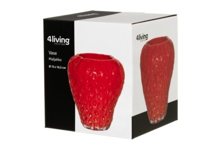 <p><strong><span>4LIVING Стъклена ваза &ldquo;Senga&ldquo;</span></strong><br />&bull;&nbsp;<strong>Материал: </strong>стъкло<br />&bull; <strong>Размери:&nbsp;</strong>15 x 15 x 16,5 см<br />&bull;<strong>&nbsp;Тегло: </strong>1,07 кг<br />&bull; <strong>Цвят:</strong> червен<strong><br /></strong><strong>Производител:&nbsp;Tammer Brands/ Финландия</strong><strong></strong></p><br />Марка: 4LIVING <br />Модел: TB 4Living 653227<br />Доставка: 2-4 работни дни<br />Гаранция: 2 години