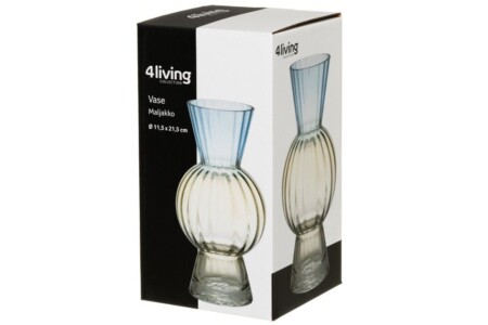 <p><strong><span>4LIVING Стъклена ваза &ldquo;Poppy&ldquo;</span></strong><br />&bull;&nbsp;<strong>Материал: </strong>стъкло<br />&bull; <strong>Размери:&nbsp;</strong>11,5 x 11,5 x 21,5 см<br />&bull;<strong>&nbsp;Тегло: </strong>0,51 кг<br />&bull; <strong>Цвят:</strong> син/зелен<strong><br /></strong><strong>Производител:&nbsp;Tammer Brands/ Финландия</strong><strong></strong></p><br />Марка: 4LIVING <br />Модел: TB 4Living 653071<br />Доставка: 2-4 работни дни<br />Гаранция: 2 години