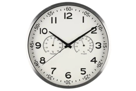 4LIVING Часовник за стена с термометър и хигрометър “Verona“ - цвят сребро - Ø 30 см.