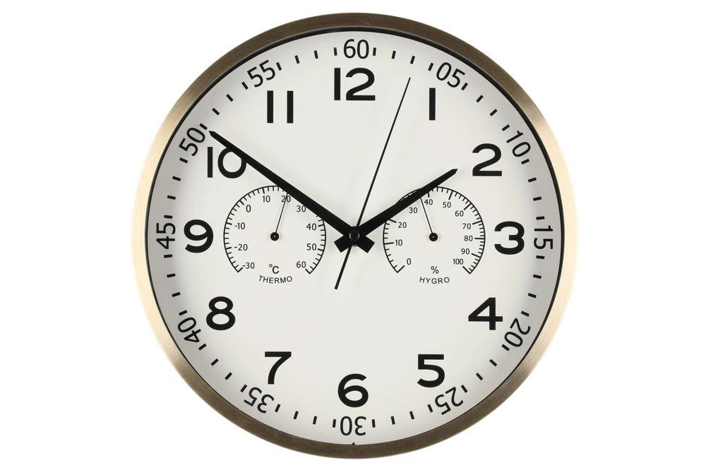 4LIVING Часовник за стена с термометър и хигрометър “Verona“ - цвят злато - Ø 30 см.