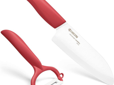 KYOCERA Комплект керамичен нож серия "GEN" и белачка - цвят червен