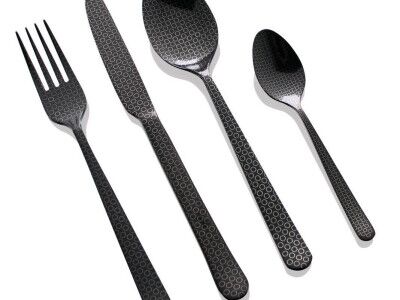 HERDMAR Комплект прибори за хранене “OSLO № 12“ – 36 части – PVD покритие черен мат,  гравиран