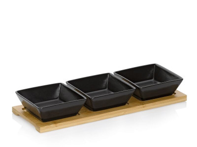 KELA Комплект 3 бр. черни квадратни порцеланови купички със стойка “Philipa“