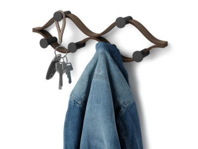 UMBRA Закачалка за стена с 6 бр. закачалки “MONTAGE“ - цвят черен / орех